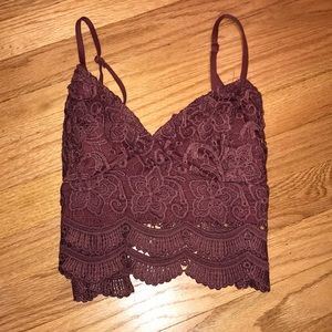 Maroon Laced Cropped Tank